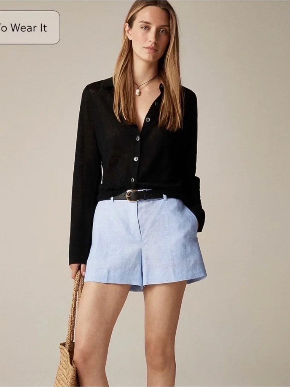 J. Crew Light Blue Harbor Shorts — 3” inseam — Linen-Blend High-Rise Shorts